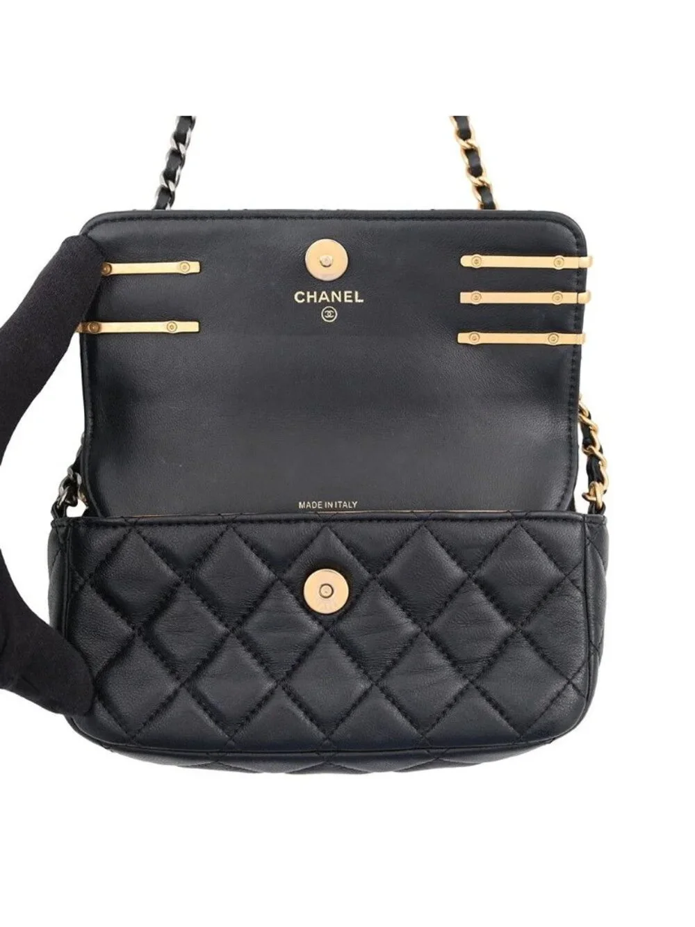 Chanel Chain Wallet Quilted CC Logo Lambskin Pearl Black Shoulder
